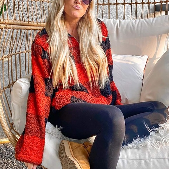 Women Sherpa Pullover Quarter Zip Long Sleeve Fluffy Soft Fleece